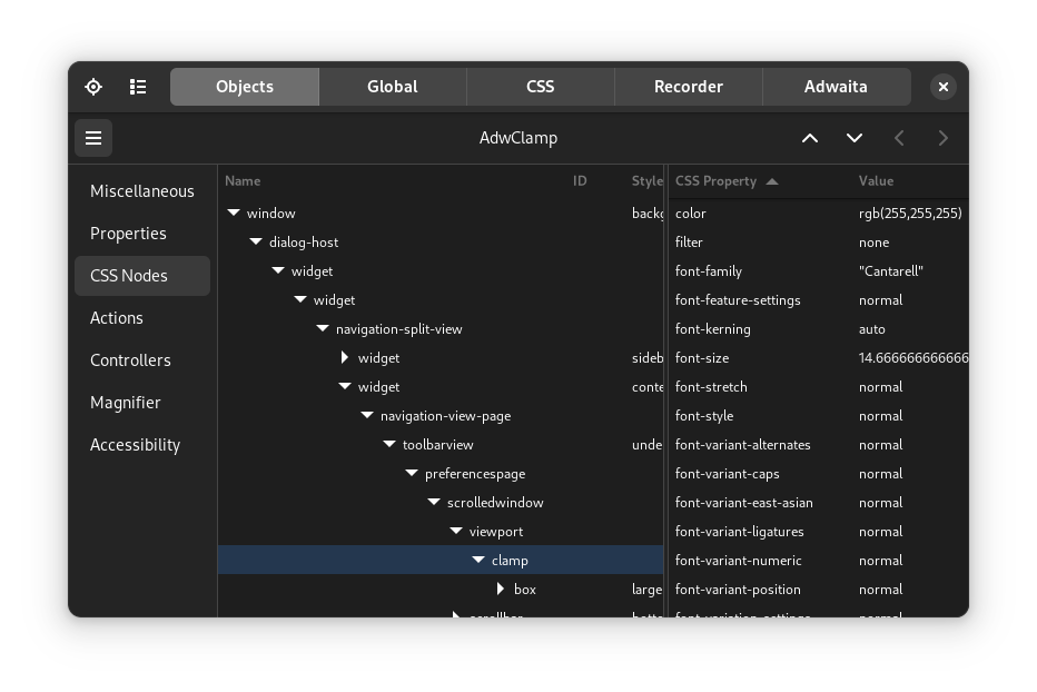 The CSS nodes of a widget